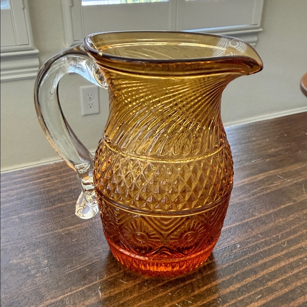 Amber Glass Pitcher with Clear Handle - Textured Serveware - Picture 2 of 5